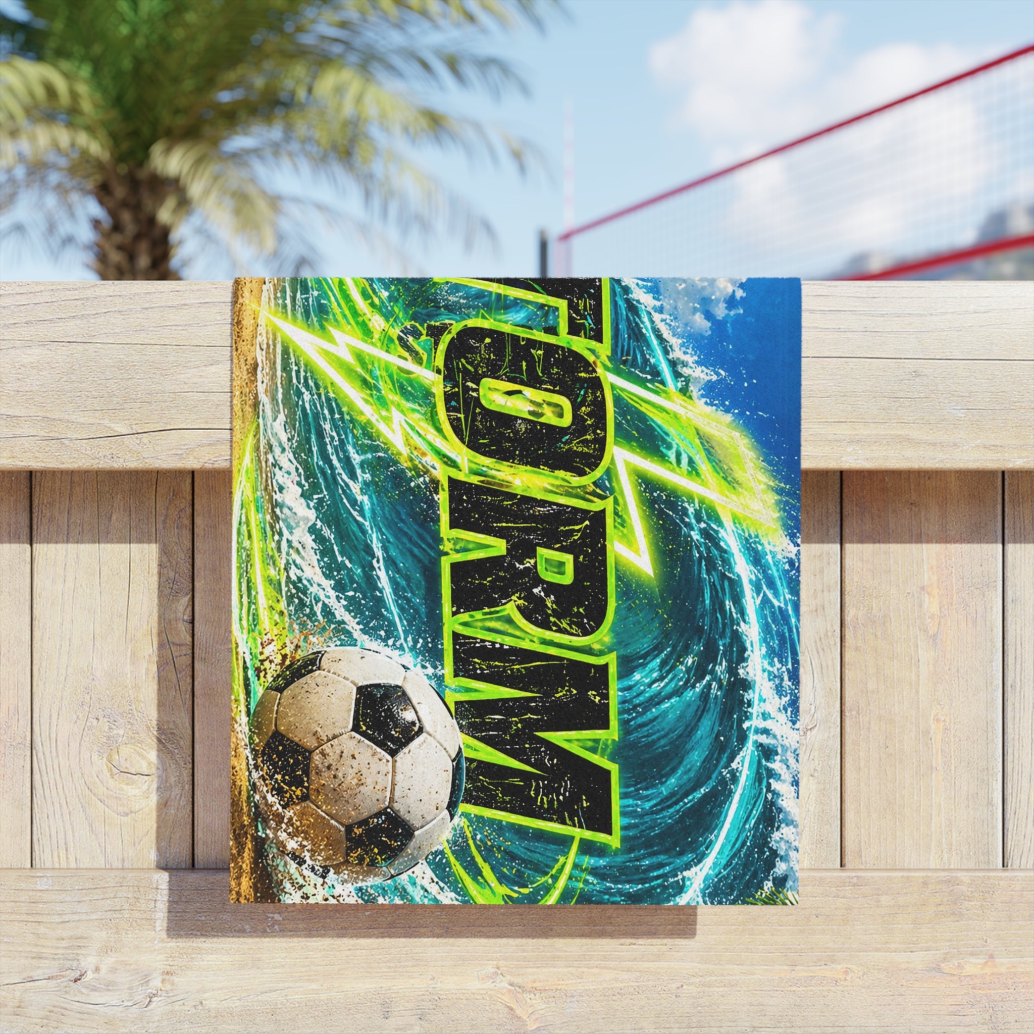 Storm Soccer Beach Towel – Vibrant Surf Wave Design for Kids & Teens