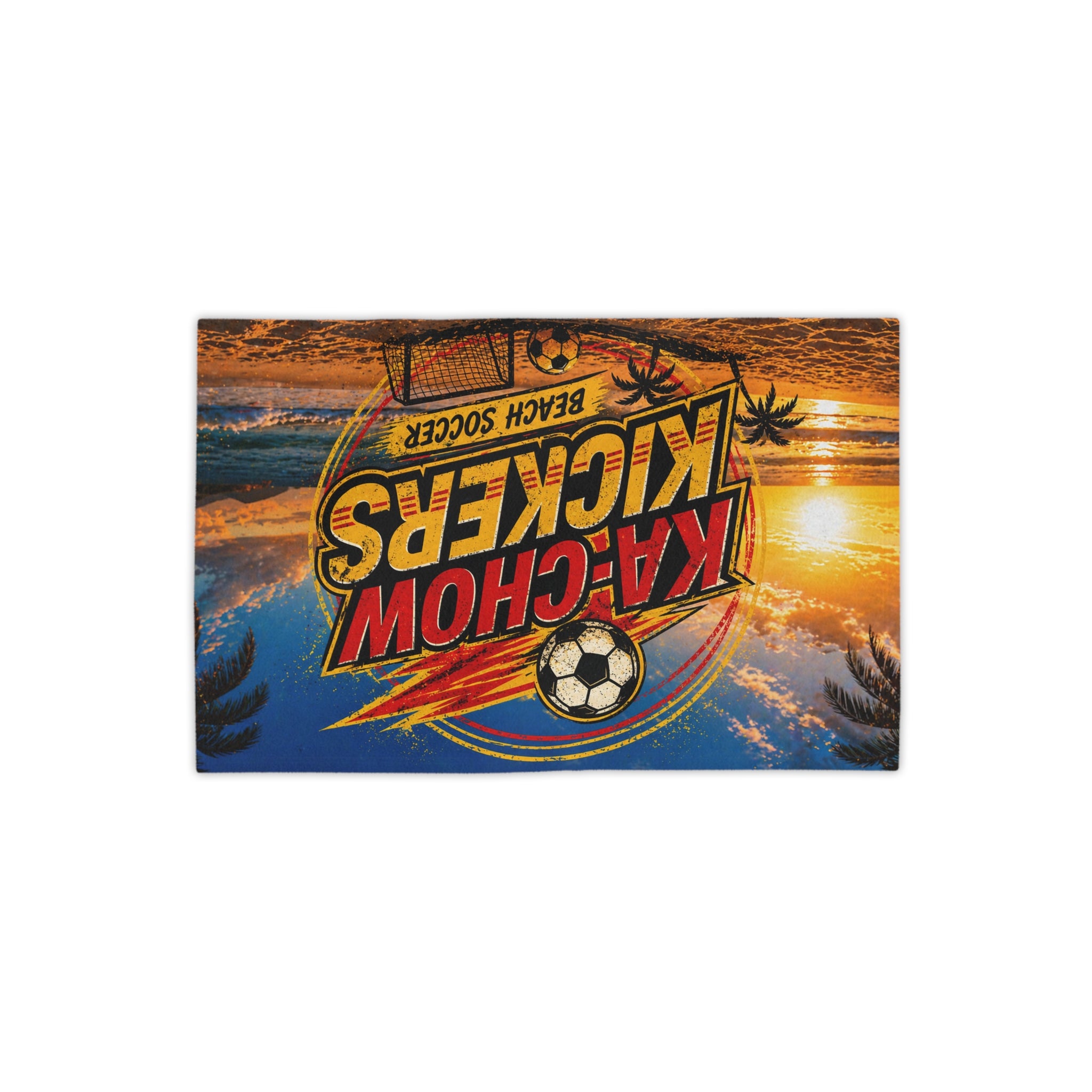 Ka-Chow Kickers Beach Towel — Soccer Sunset Graphic