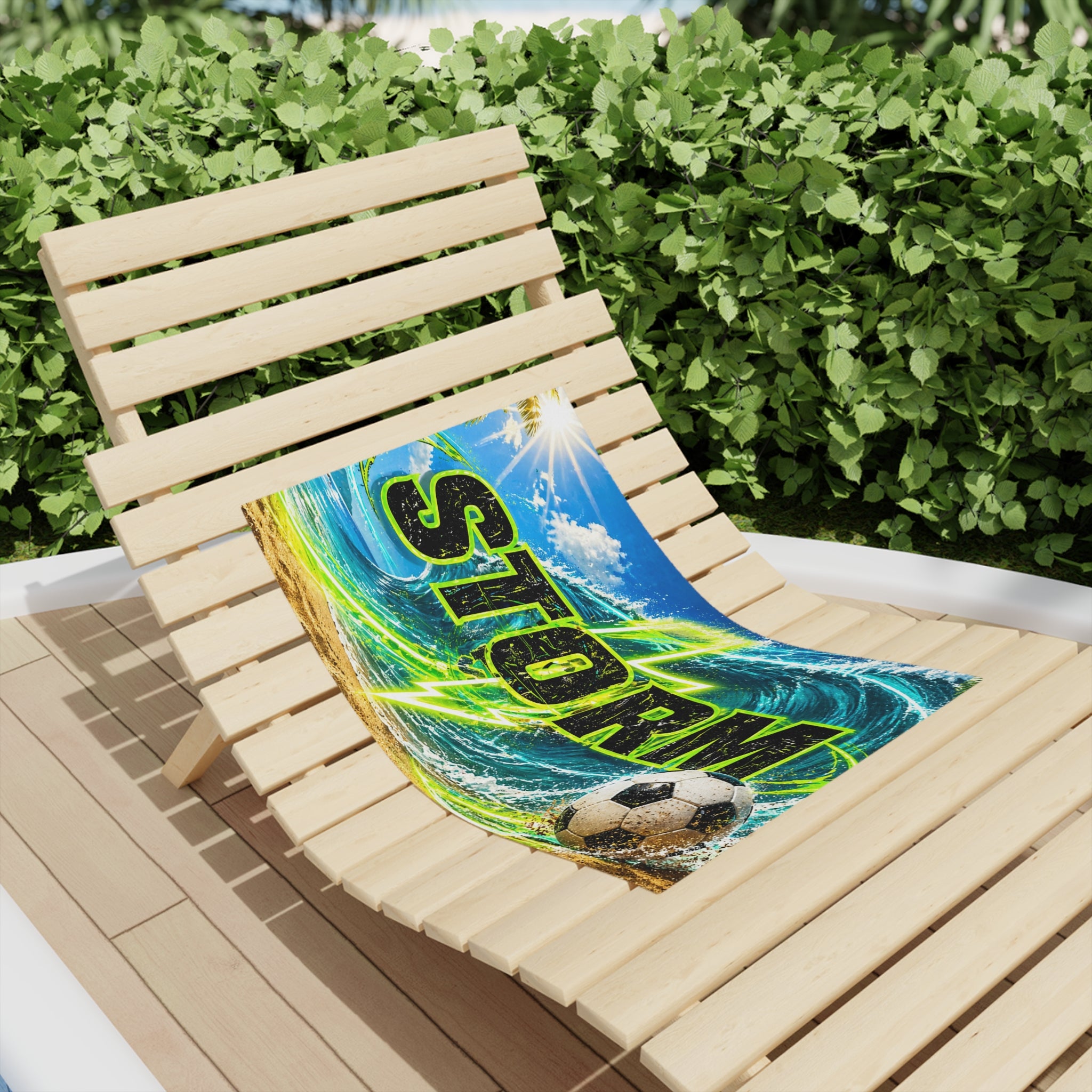 Storm Soccer Beach Towel – Vibrant Surf Wave Design for Kids & Teens
